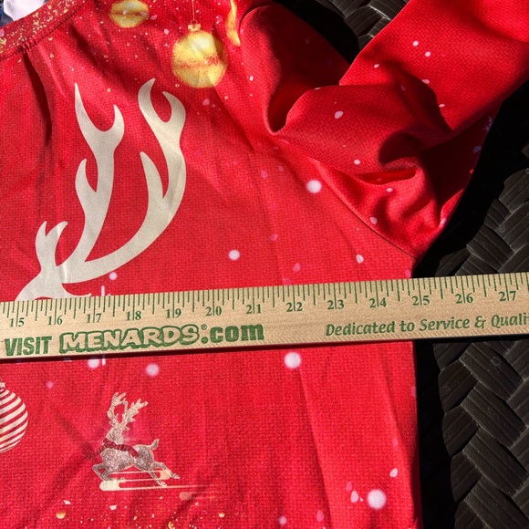 Christmas Reindeer Costume Long Sleeve Pullover Polyester Shirt Mens XXL Red - Picture 6 of 7